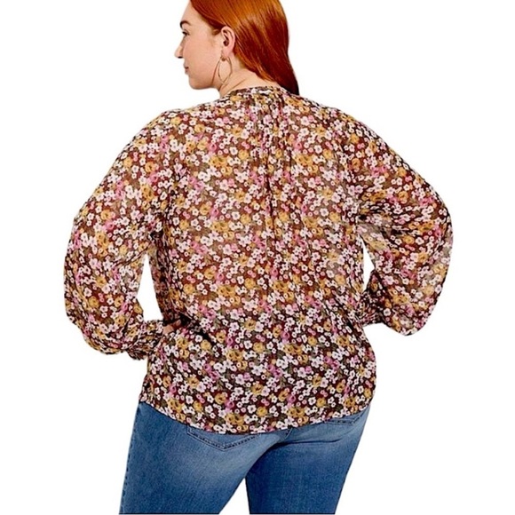 Torrid Crinkle Chiffon Smocked Floral Blouson Sleeve Blouse Size 2X Peasant Top - Picture 3 of 16